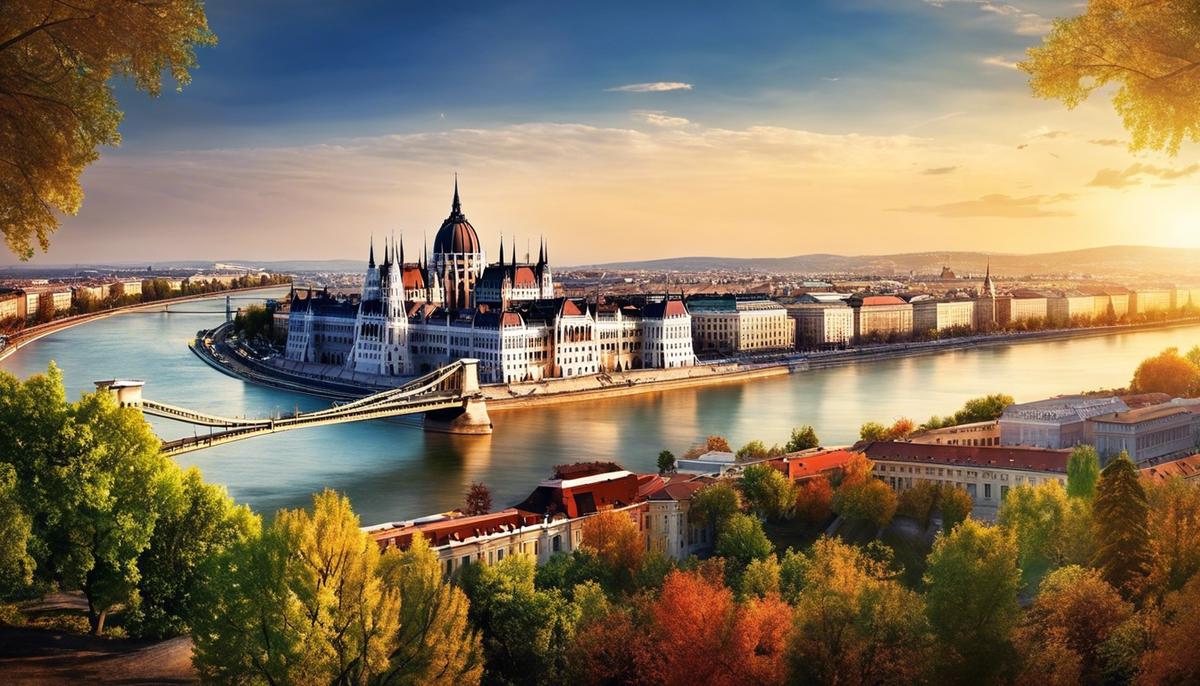 A scenic view of Budapest with beautiful architecture and the Danube River flowing through the city.