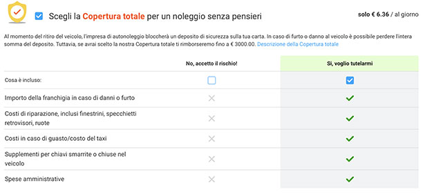 copertura totale noleggio auto