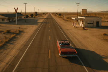 Auto vintage su strada americana con tappe lungo la Route 66