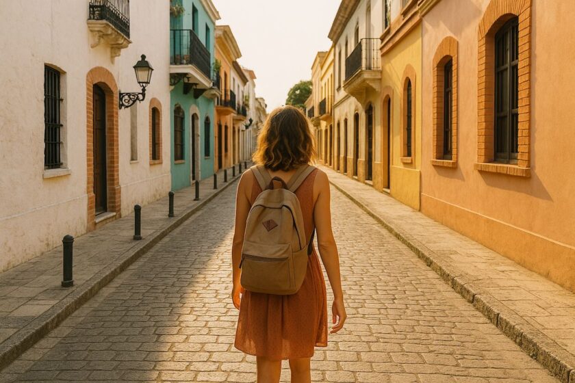 Donna esplora la Zona Colonial di Santo Domingo durante una vacanza