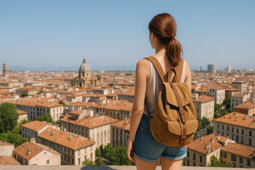 Viaggiatrice esplora una capitale europea in giugno