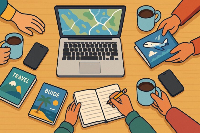 Persone che pianificano un viaggio di gruppo low cost