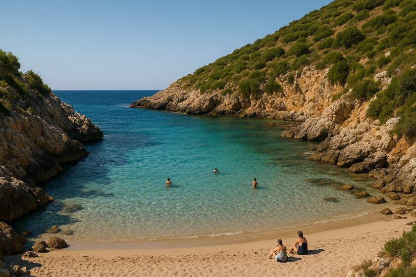 Piccola caletta in Sicilia con mare trasparente e scogliere rocciose lontano dalla folla