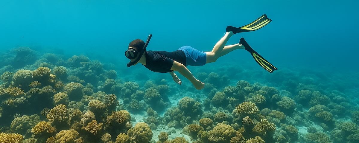 Persona che fa snorkeling sopra la barriera corallina in Oman