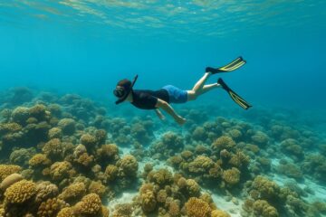 Persona che fa snorkeling sopra la barriera corallina in Oman