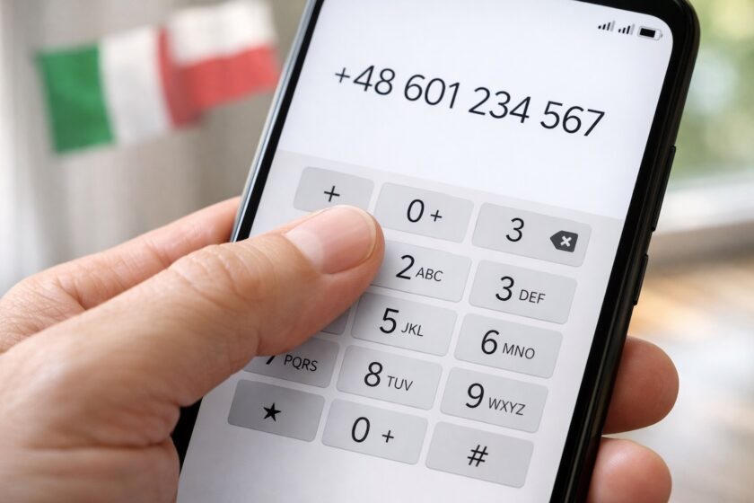 Composizione di una chiamata con prefisso della Polonia su smartphone