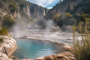 Vasche naturali delle terme segestane libere con acqua calda e rocce