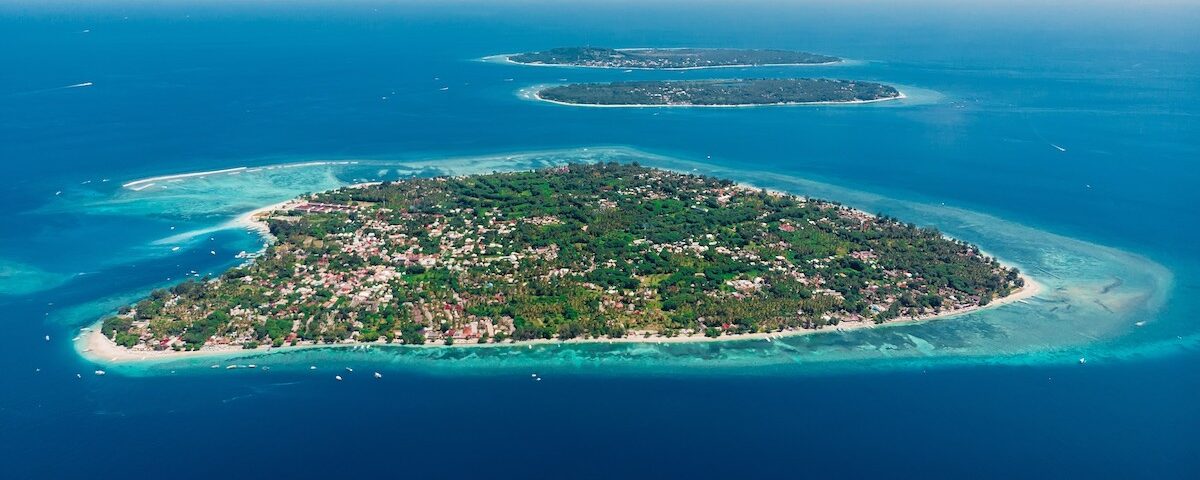 Veduta panoramica di Gili Trawangan con spiaggia e mare turchese