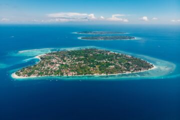 Veduta panoramica di Gili Trawangan con spiaggia e mare turchese