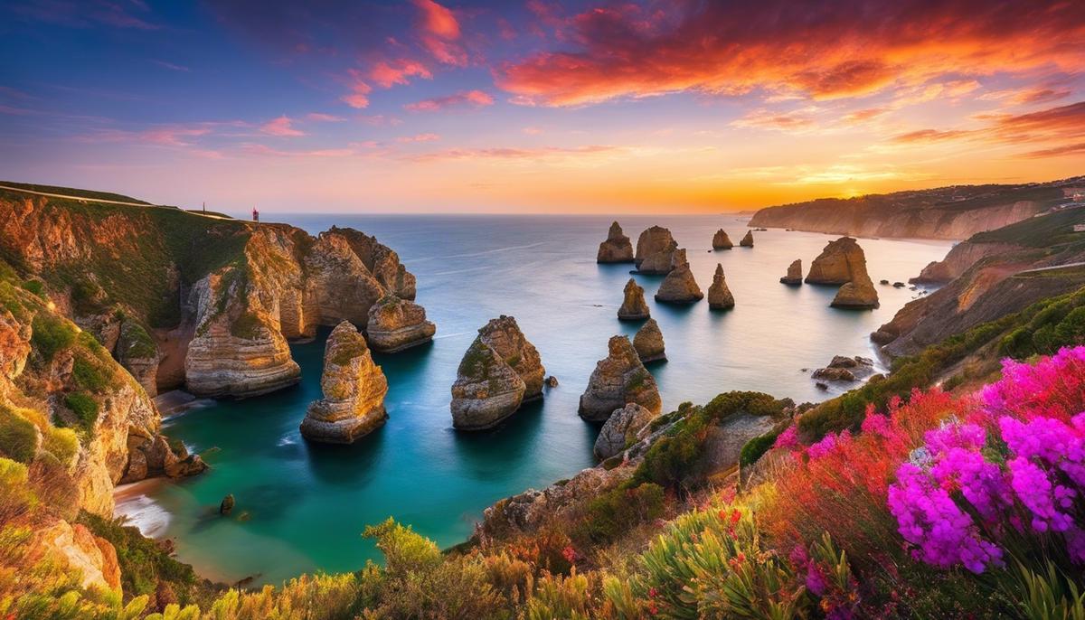 A breathtaking landscape of Portugal with vibrant colors and beautiful coastline views