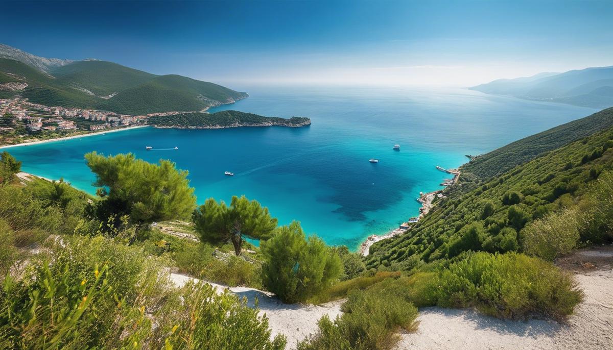 The stunning Albanian Riviera, with turquoise waters, mountain trails, and picturesque coastal villages.